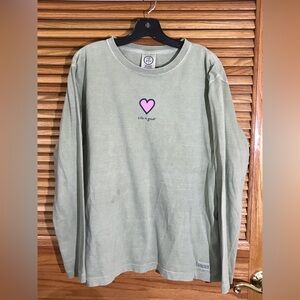 Life is Good Womens Size Large Green Long Sleeve Crew Neck T-Shirt